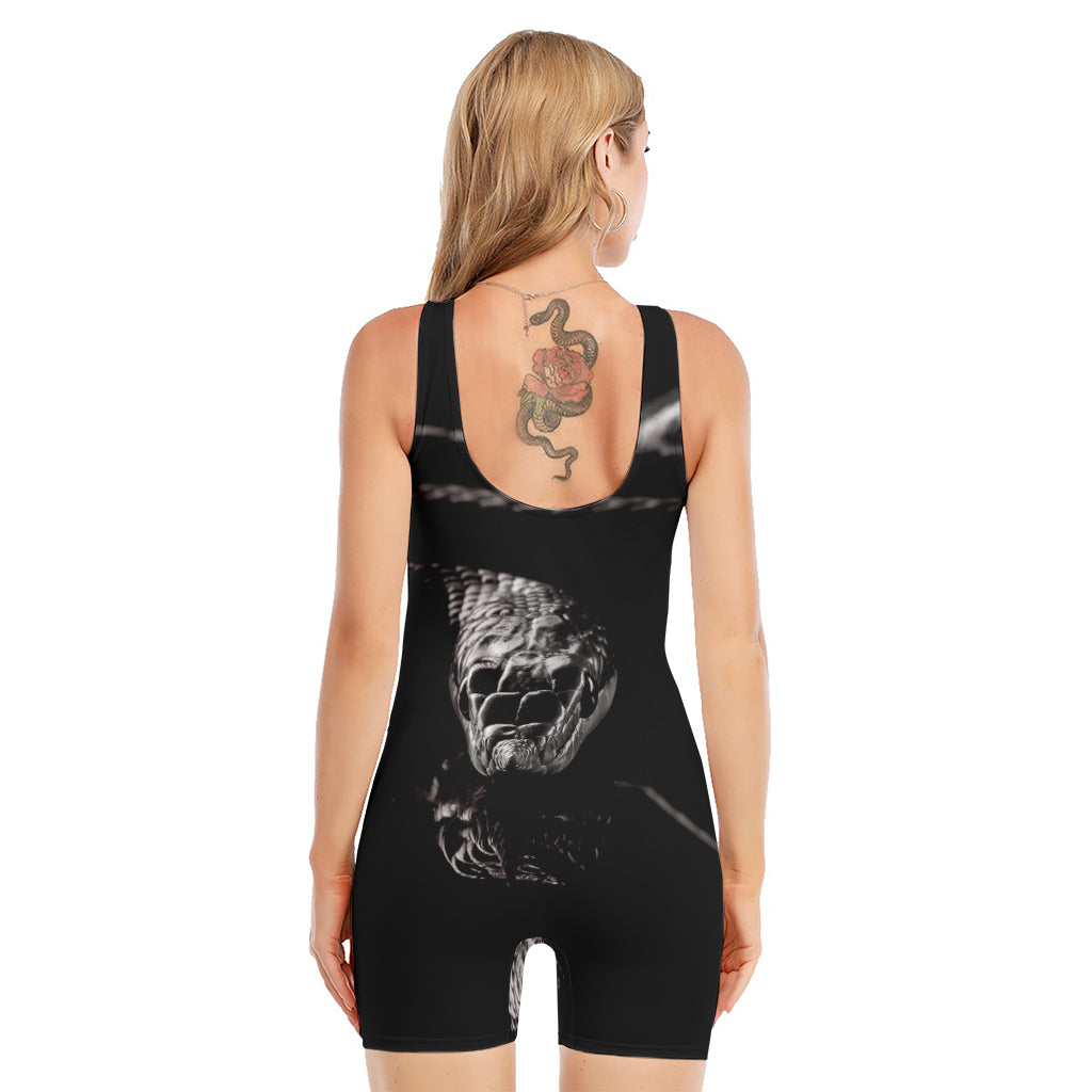Monochrome Rhinoceros Ratsnake Print Sleeveless One Piece Swimsuit