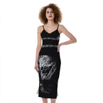 Monochrome Rhinoceros Ratsnake Print Slim Fit Midi Cami Dress
