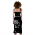Monochrome Rhinoceros Ratsnake Print Slim Fit Midi Cami Dress