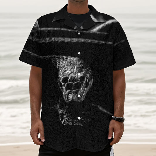 Monochrome Rhinoceros Ratsnake Print Textured Short Sleeve Shirt