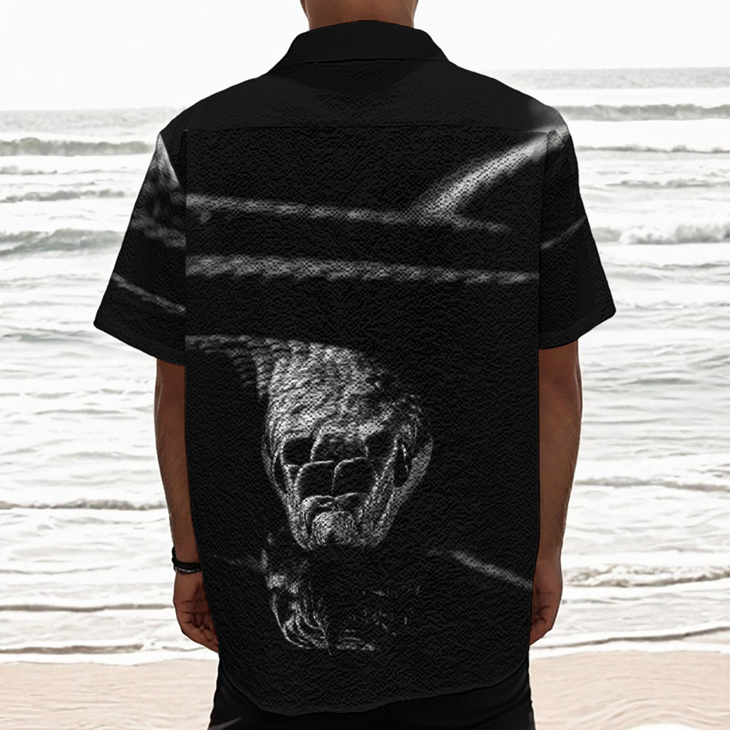 Monochrome Rhinoceros Ratsnake Print Textured Short Sleeve Shirt