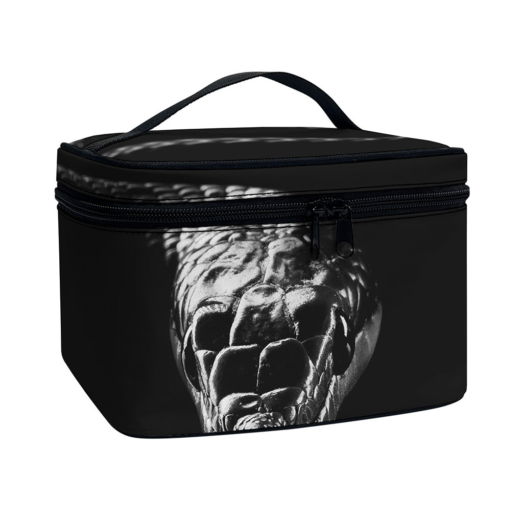 Monochrome Rhinoceros Ratsnake Print Travel Makeup Bag
