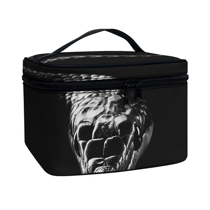 Monochrome Rhinoceros Ratsnake Print Travel Makeup Bag