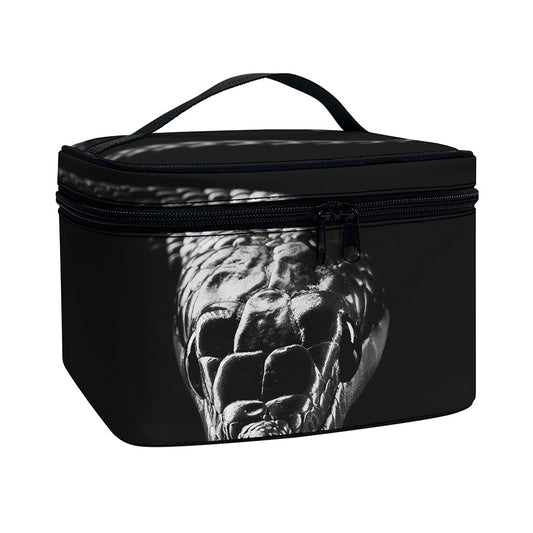 Monochrome Rhinoceros Ratsnake Print Travel Makeup Bag
