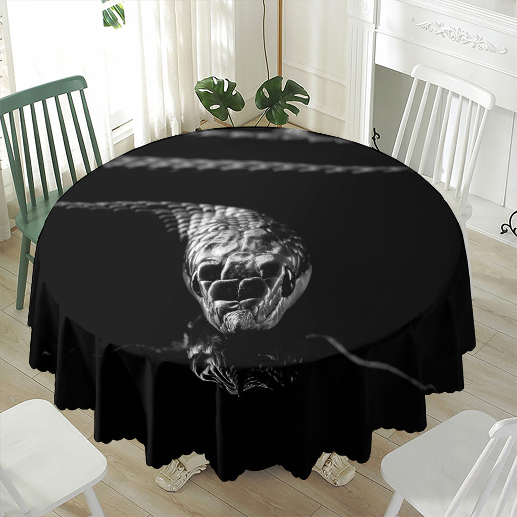 Monochrome Rhinoceros Ratsnake Print Waterproof Round Tablecloth