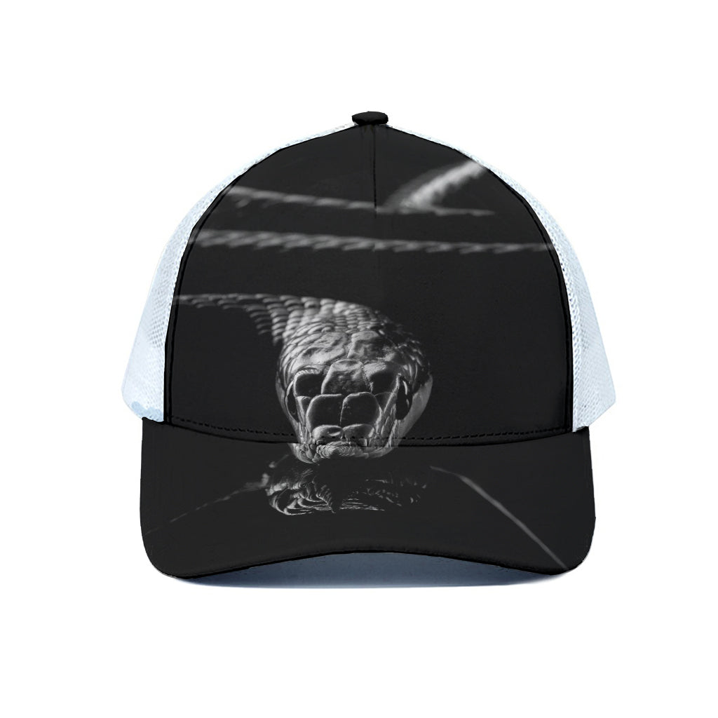 Monochrome Rhinoceros Ratsnake Print White Mesh Trucker Cap