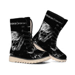 Monochrome Rhinoceros Ratsnake Print Winter Boots