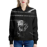 Monochrome Rhinoceros Ratsnake Print Women's Bomber Jacket