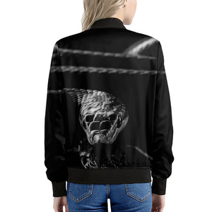 Monochrome Rhinoceros Ratsnake Print Women's Bomber Jacket