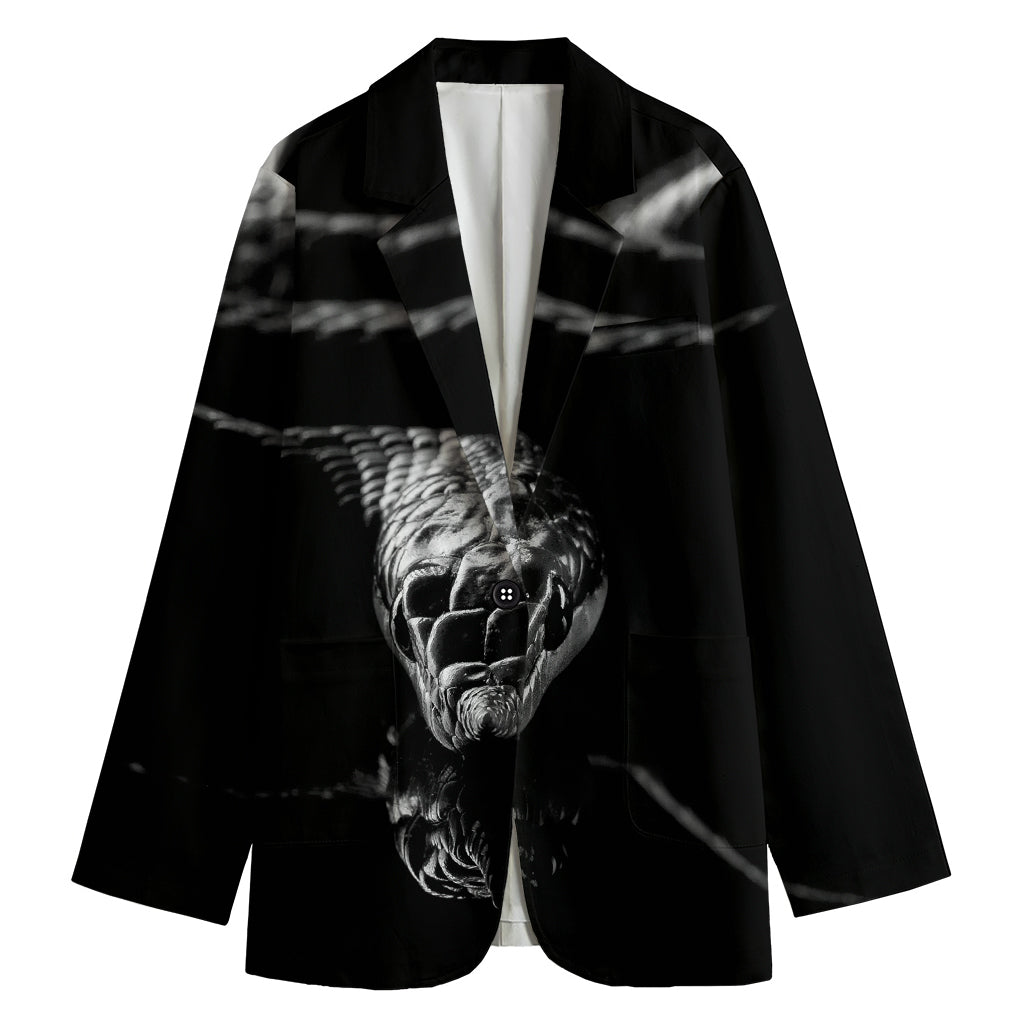 Monochrome Rhinoceros Ratsnake Print Women's Cotton Blazer