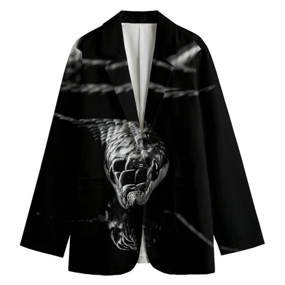 Monochrome Rhinoceros Ratsnake Print Women's Cotton Blazer