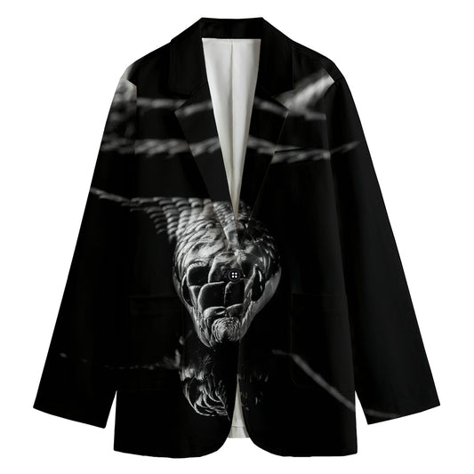 Monochrome Rhinoceros Ratsnake Print Women's Cotton Blazer
