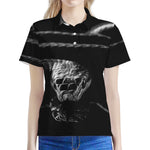 Monochrome Rhinoceros Ratsnake Print Women's Polo Shirt