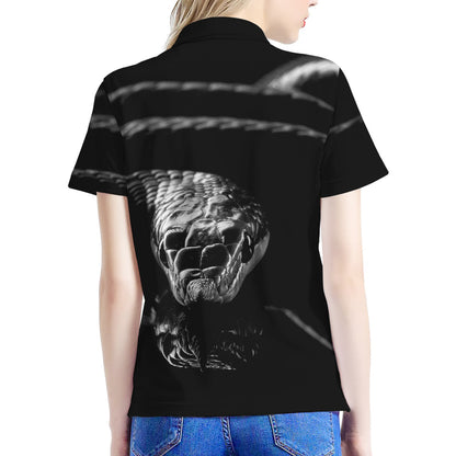 Monochrome Rhinoceros Ratsnake Print Women's Polo Shirt
