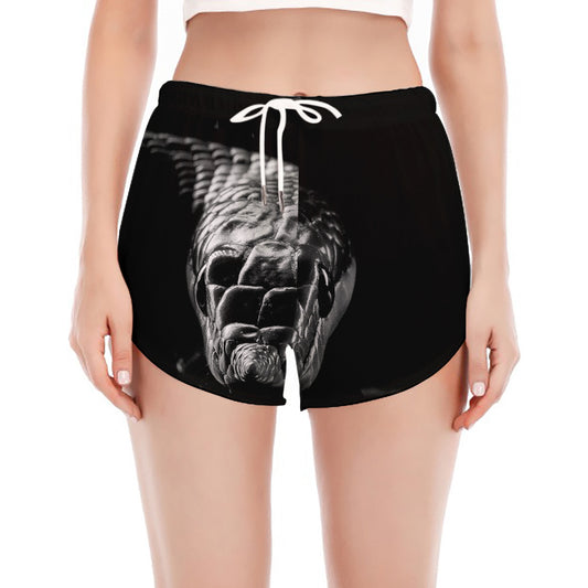 Monochrome Rhinoceros Ratsnake Print Women's Split Running Shorts