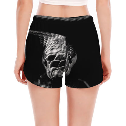 Monochrome Rhinoceros Ratsnake Print Women's Split Running Shorts