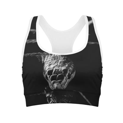 Monochrome Rhinoceros Ratsnake Print Women's Sports Bra
