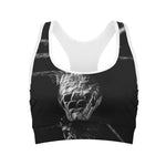 Monochrome Rhinoceros Ratsnake Print Women's Sports Bra