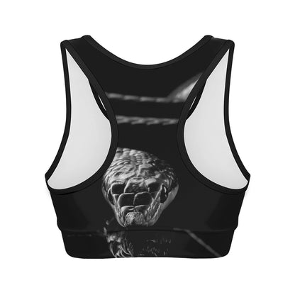 Monochrome Rhinoceros Ratsnake Print Women's Sports Bra