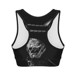 Monochrome Rhinoceros Ratsnake Print Women's Sports Bra