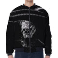 Monochrome Rhinoceros Ratsnake Print Zip Sleeve Bomber Jacket