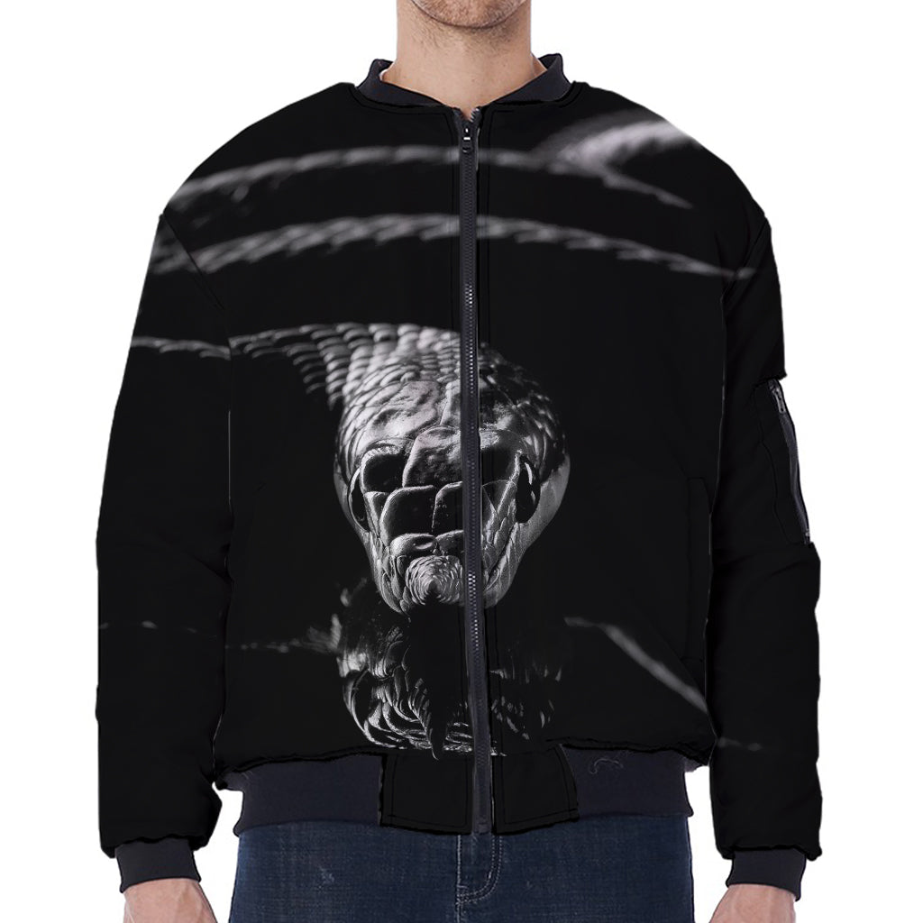 Monochrome Rhinoceros Ratsnake Print Zip Sleeve Bomber Jacket