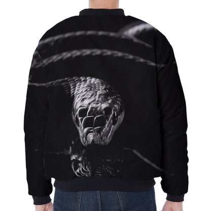 Monochrome Rhinoceros Ratsnake Print Zip Sleeve Bomber Jacket
