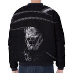 Monochrome Rhinoceros Ratsnake Print Zip Sleeve Bomber Jacket