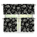 Monochrome Rose Floral Pattern Print 3 Piece Kitchen Curtains