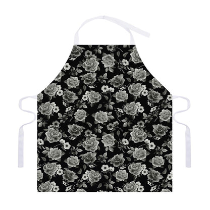 Monochrome Rose Floral Pattern Print Adjustable Apron