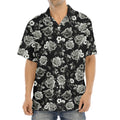 Monochrome Rose Floral Pattern Print Aloha Shirt