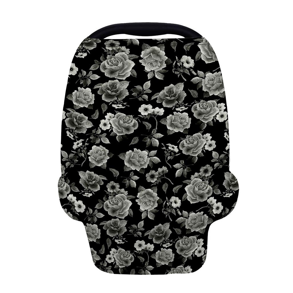 Monochrome Rose Floral Pattern Print Baby Seat Cover