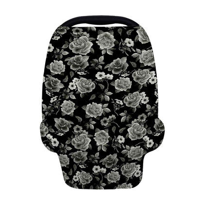 Monochrome Rose Floral Pattern Print Baby Seat Cover