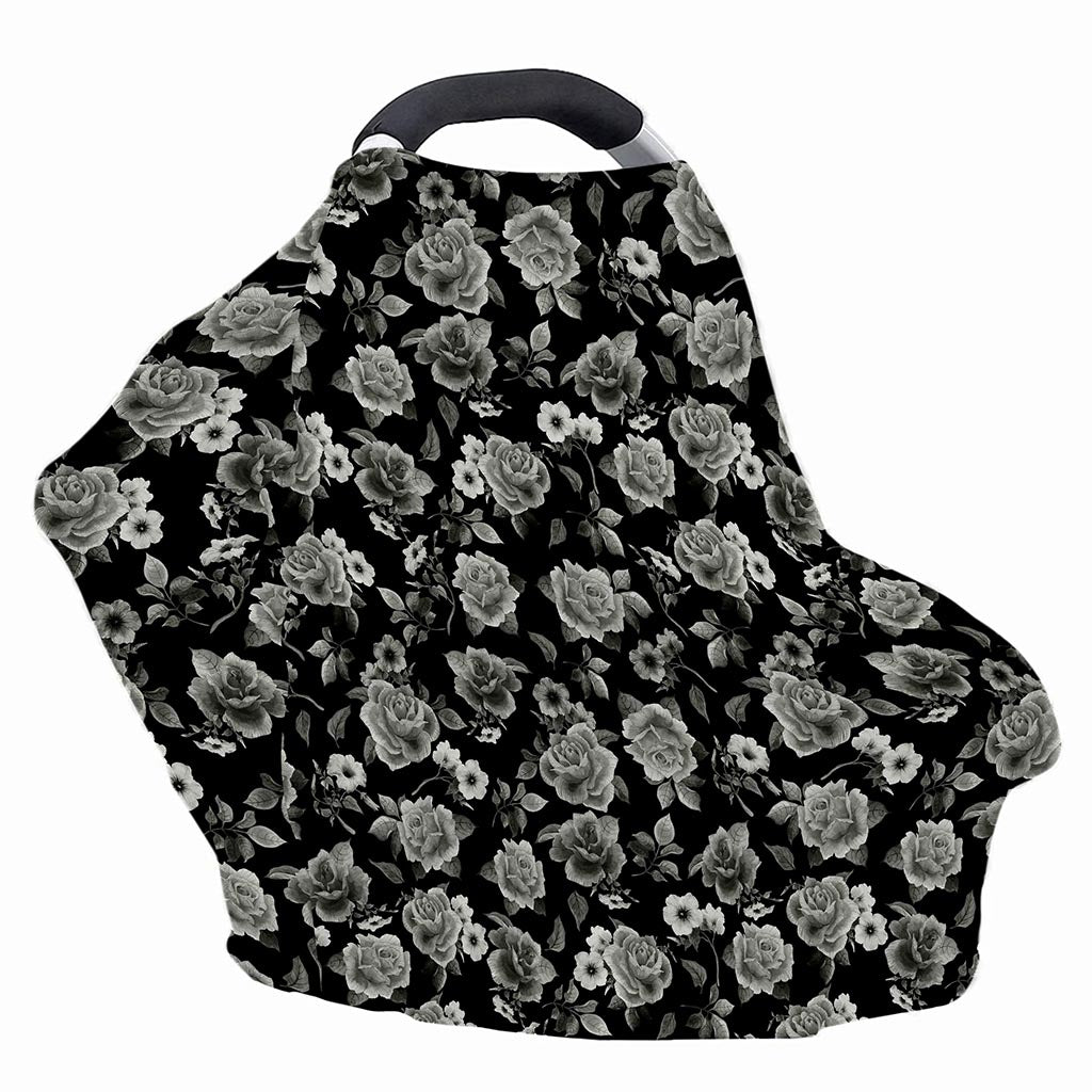 Monochrome Rose Floral Pattern Print Baby Seat Cover
