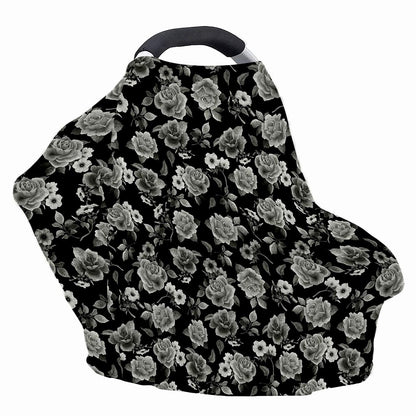 Monochrome Rose Floral Pattern Print Baby Seat Cover