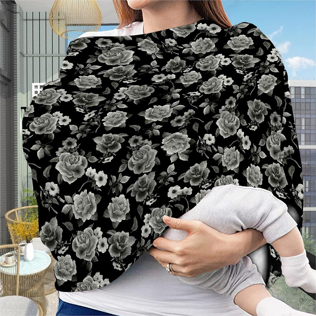 Monochrome Rose Floral Pattern Print Baby Seat Cover