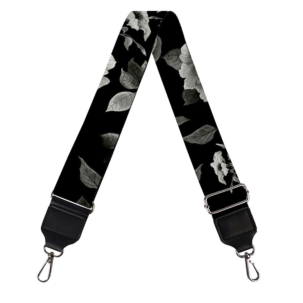 Monochrome Rose Floral Pattern Print Bag Strap