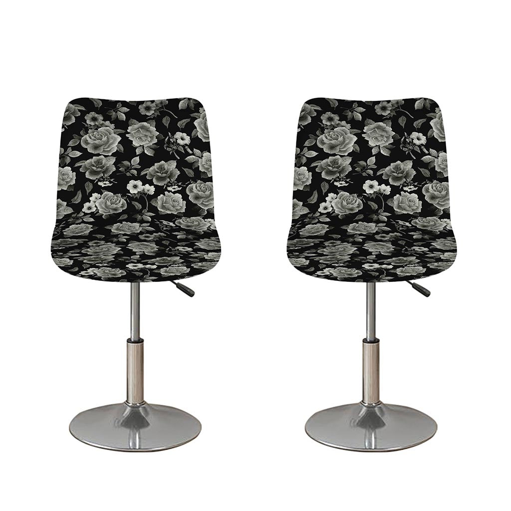 Monochrome Rose Floral Pattern Print Bar Stool Covers