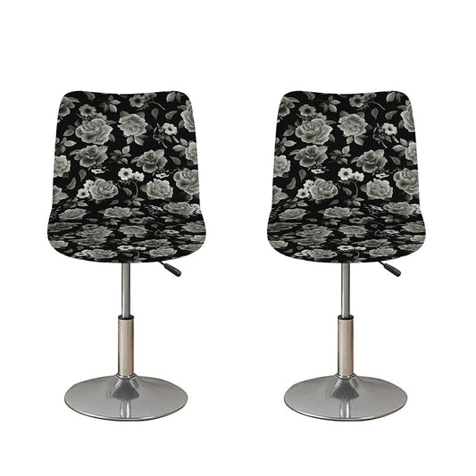 Monochrome Rose Floral Pattern Print Bar Stool Covers