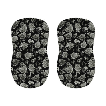 Monochrome Rose Floral Pattern Print Bar Stool Covers