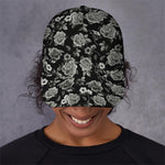 Monochrome Rose Floral Pattern Print Baseball Cap