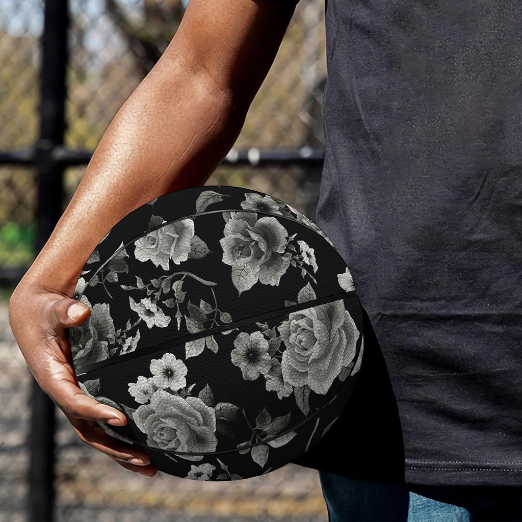 Monochrome Rose Floral Pattern Print Basketball