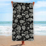 Monochrome Rose Floral Pattern Print Beach Towel