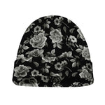 Monochrome Rose Floral Pattern Print Beanie