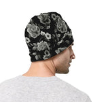 Monochrome Rose Floral Pattern Print Beanie