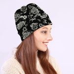 Monochrome Rose Floral Pattern Print Beanie