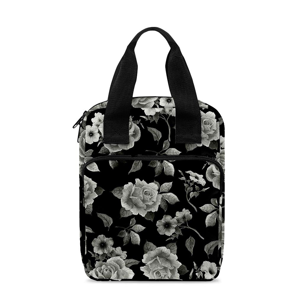 Monochrome Rose Floral Pattern Print Bible Tote Bag