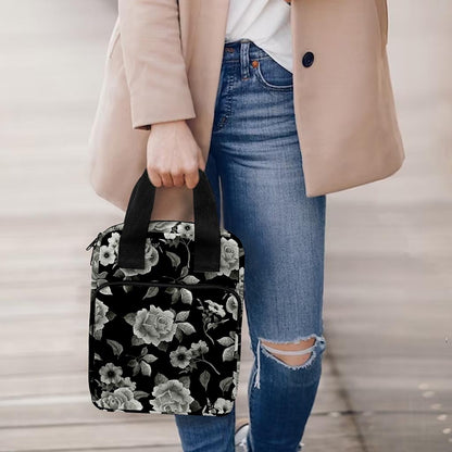 Monochrome Rose Floral Pattern Print Bible Tote Bag
