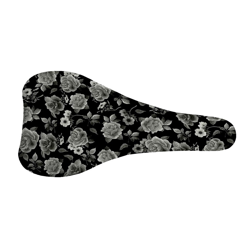 Monochrome Rose Floral Pattern Print Bicycle Seat Cover