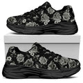 Monochrome Rose Floral Pattern Print Black Chunky Shoes